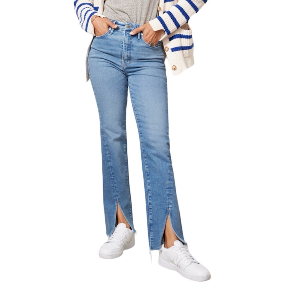 GOOD AMERICAN Good Boy Twisted Slit Ankle Jeans In Blue Size 8/29